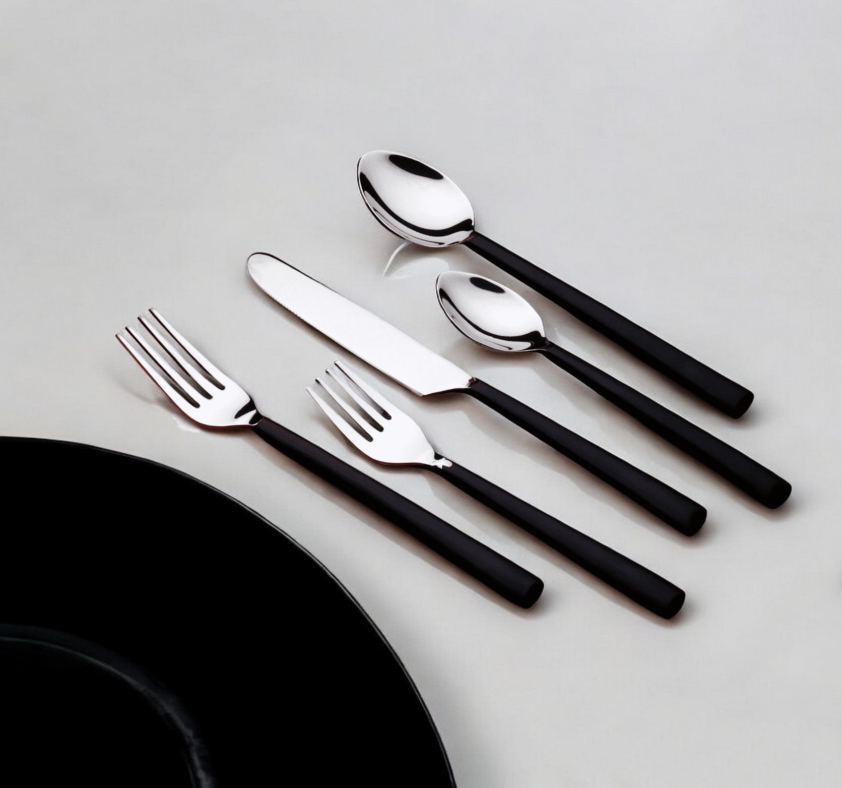 Matte Black Stainless Steel Five Piece Hand Forged Place Setting-0