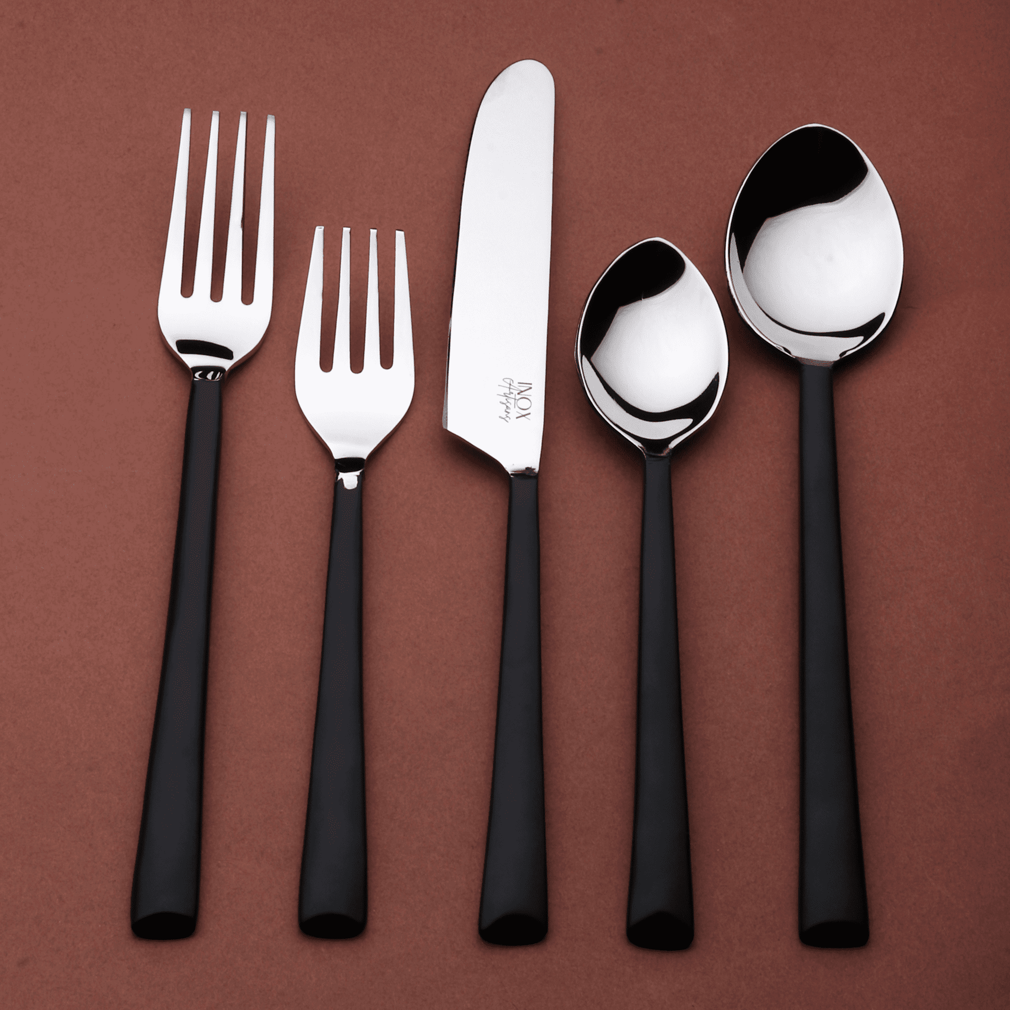 Matte Black Stainless Steel Five Piece Hand Forged Place Setting-4
