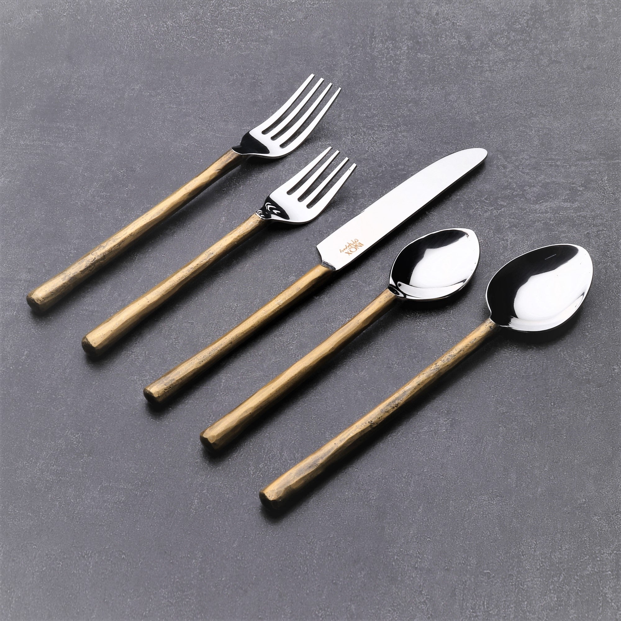 Matte Gold Stainless Steel Five Piece Hand Forged Flatware Set-5