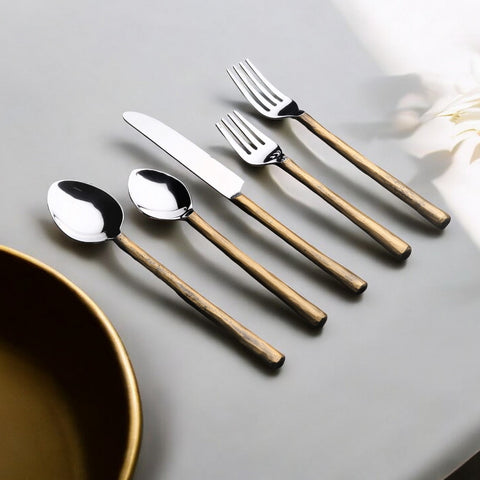 Matte Gold Stainless Steel Five Piece Hand Forged Flatware Set-1