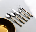 Matte Gold Stainless Steel Five Piece Hand Forged Flatware Set-0