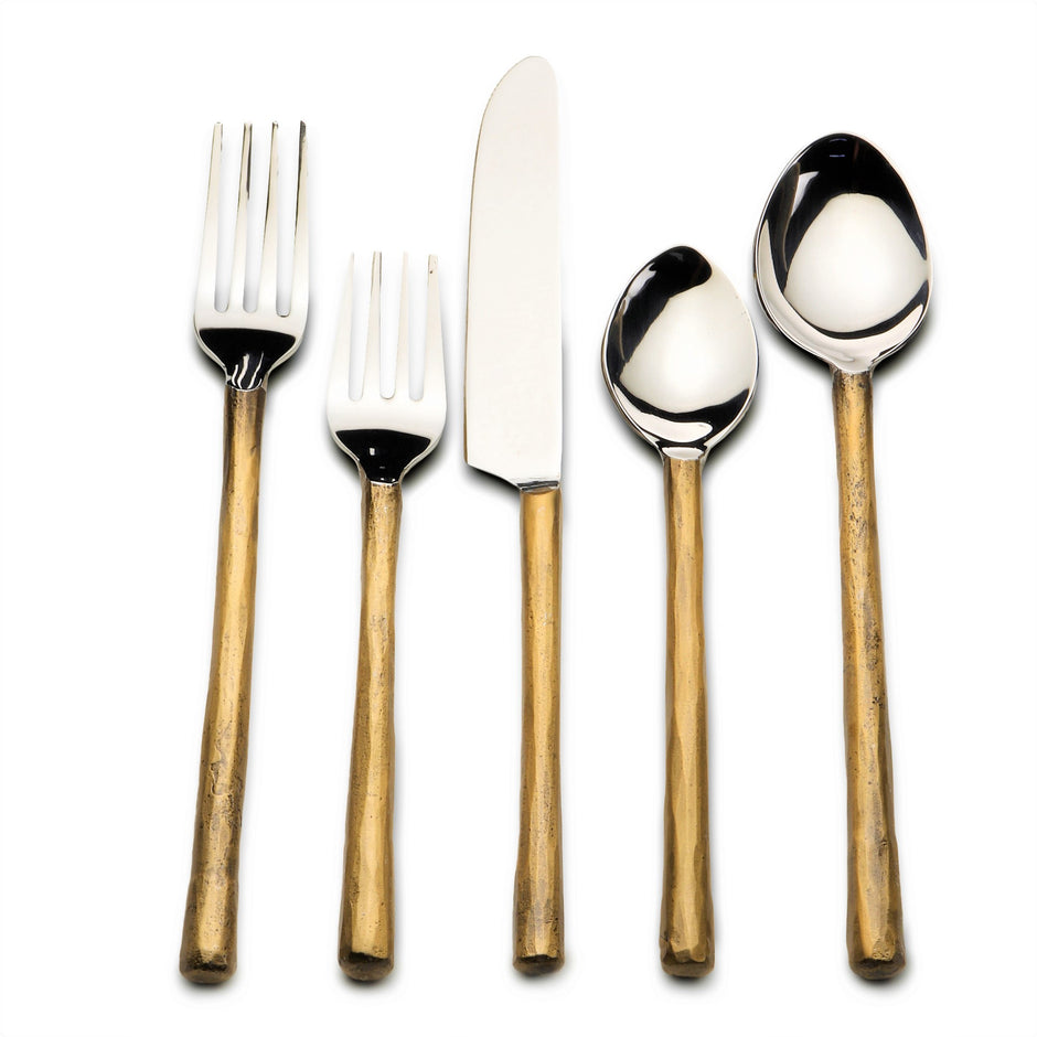 Matte Gold Stainless Steel Five Piece Hand Forged Flatware Set-2