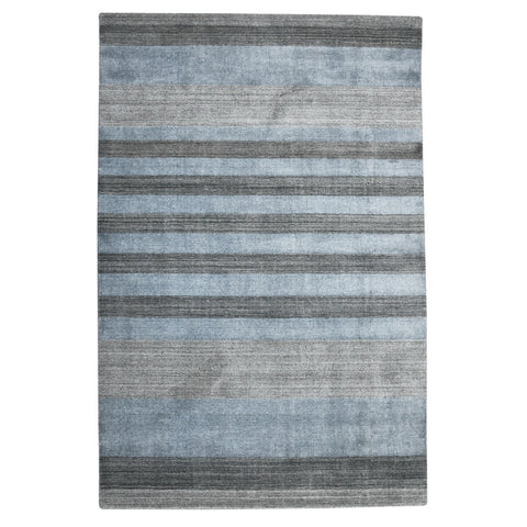 10' X 14' Gray And Light Blue Wool Striped Hand Woven Area Rug-1