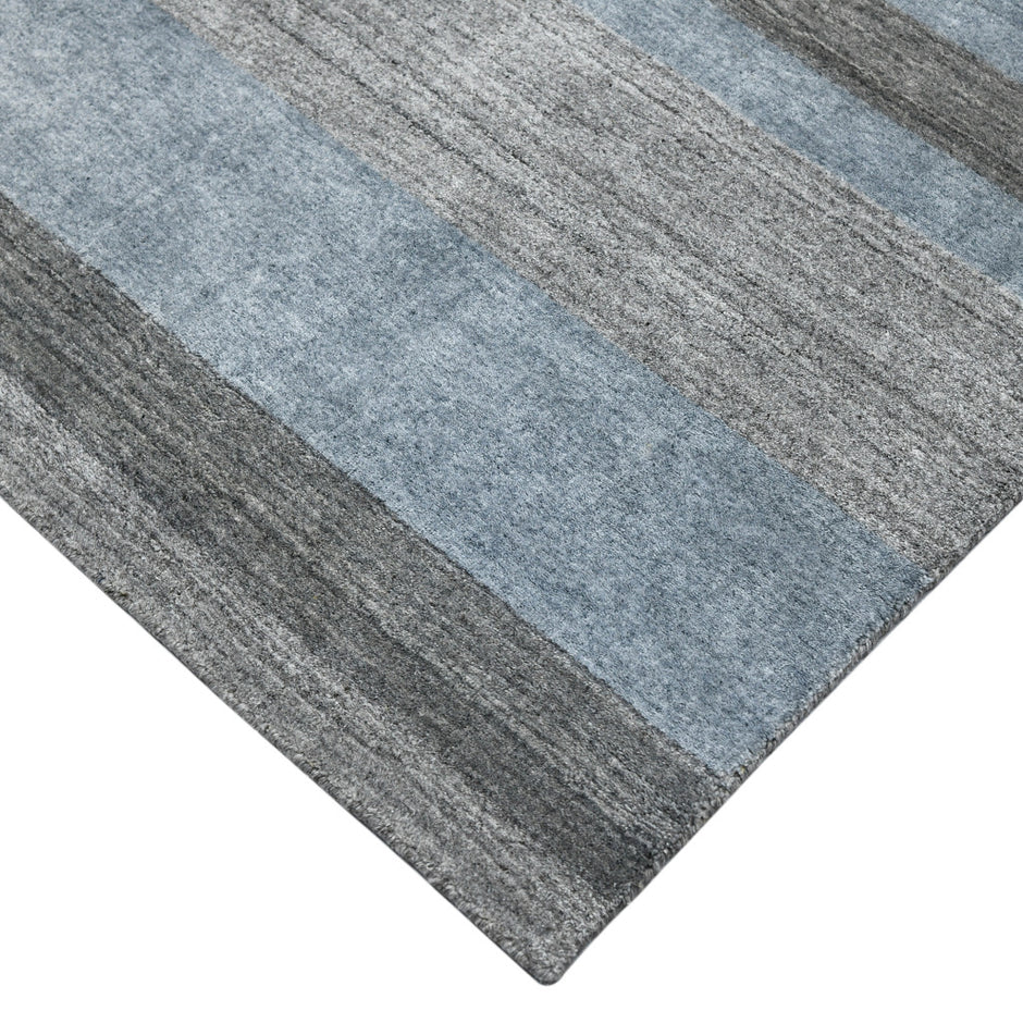 10' X 14' Gray And Light Blue Wool Striped Hand Woven Area Rug-5