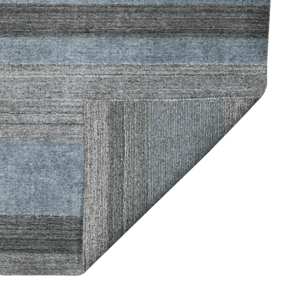10' X 14' Gray And Light Blue Wool Striped Hand Woven Area Rug-6