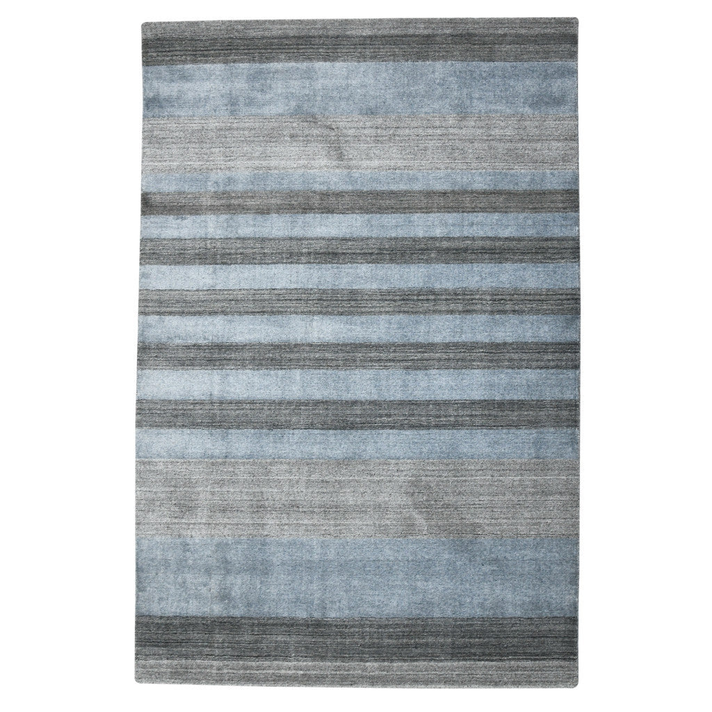 10' X 14' Gray And Light Blue Wool Striped Hand Woven Area Rug-3