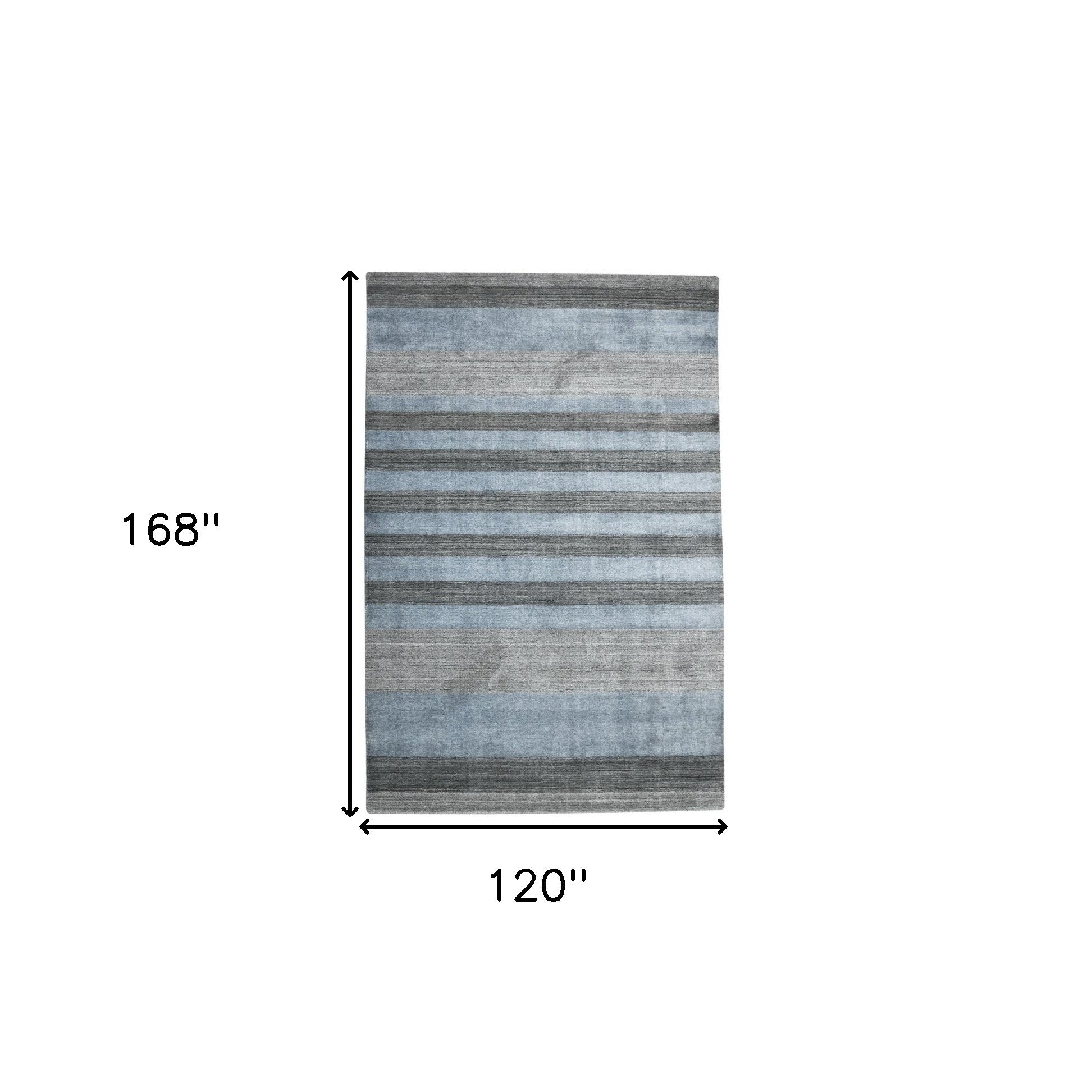 10' X 14' Gray And Light Blue Wool Striped Hand Woven Area Rug-2