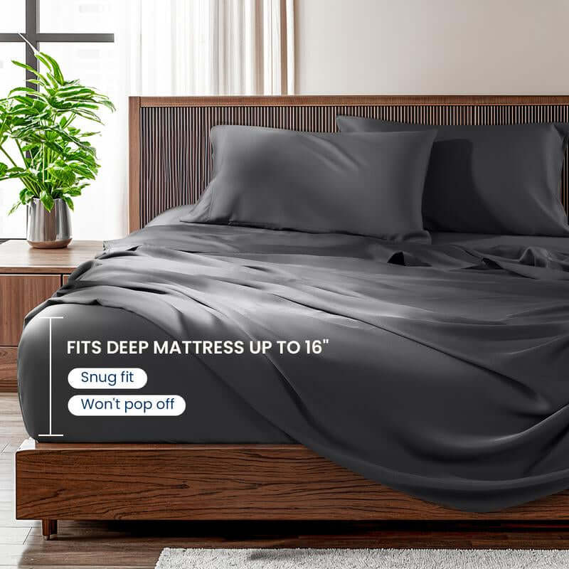 Shilucheng Bamboo Sheets Set 4/6 Pc,Cooling Breathable & Hotel Luxury Super Silky Soft, 16'' Deep Pocket, Wrinkle, Fade Resistant Springtok