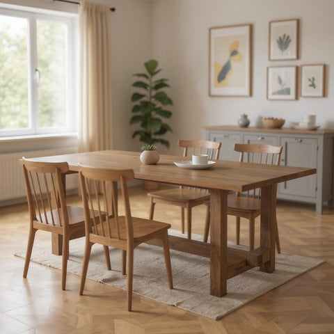 84" Brown Solid Wood Trestle Base Dining Table-0