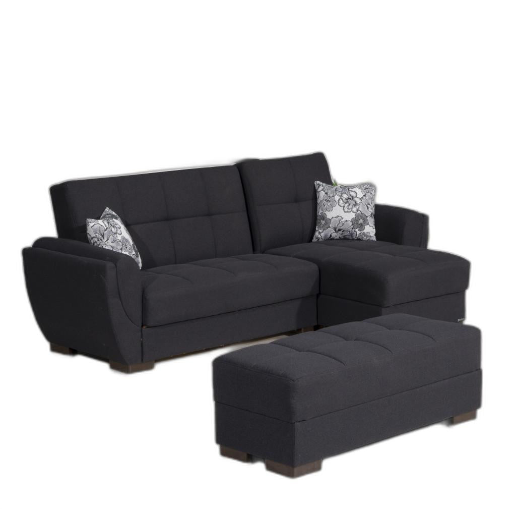 50" Dark Blue and Brown Chenille Storage Ottoman-3