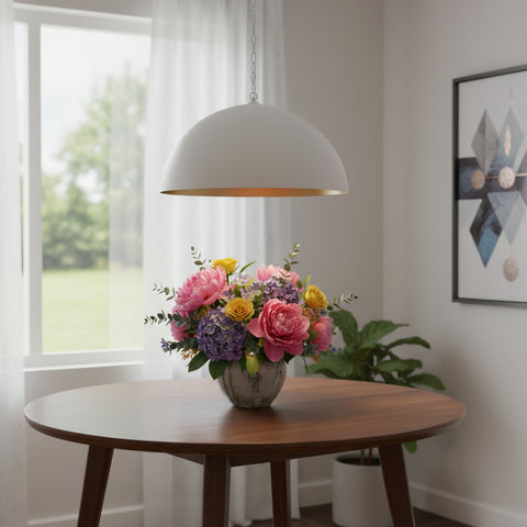 White Single Metal Dimmable Ceiling Light With White Shades-0