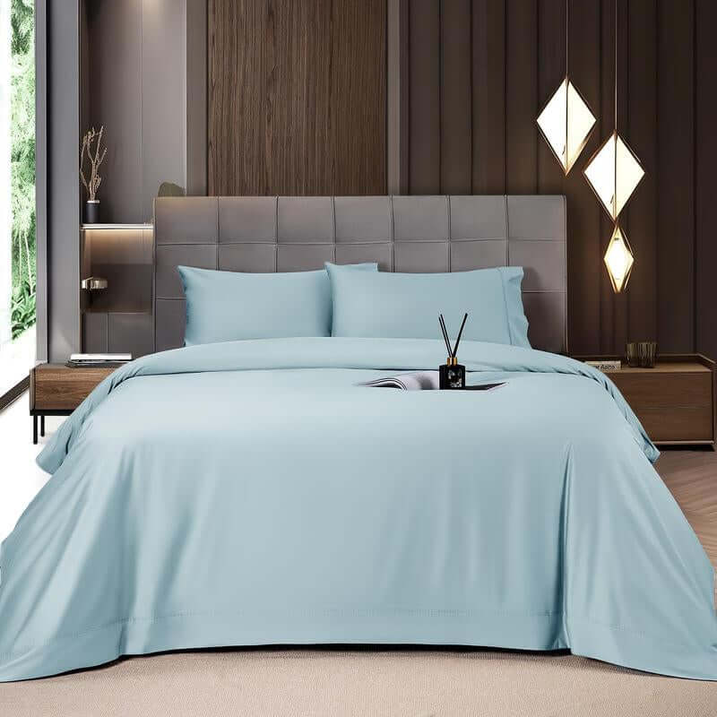 Shilucheng Bamboo Sheets Set 4/6 Pc,Cooling Breathable & Hotel Luxury Super Silky Soft, 16'' Deep Pocket, Wrinkle, Fade Resistant Springtok - Light Cloud Blue
