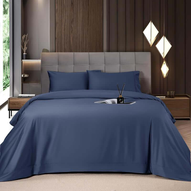 Shilucheng Bamboo Sheets Set 4/6 Pc,Cooling Breathable & Hotel Luxury Super Silky Soft, 16'' Deep Pocket, Wrinkle, Fade Resistant Springtok - Navy Blue