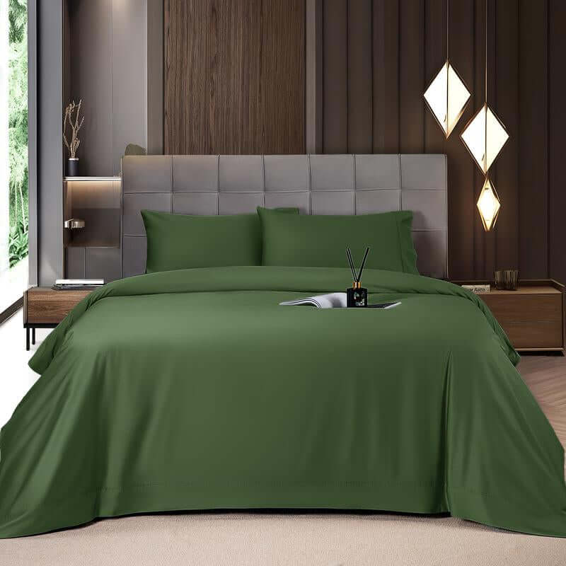 Shilucheng Bamboo Sheets Set 4/6 Pc,Cooling Breathable & Hotel Luxury Super Silky Soft, 16'' Deep Pocket, Wrinkle, Fade Resistant Springtok - Dark Green