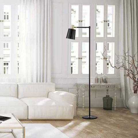 Industrial Luxe Metal Floor Lamp (60") | Satin Black & Gold