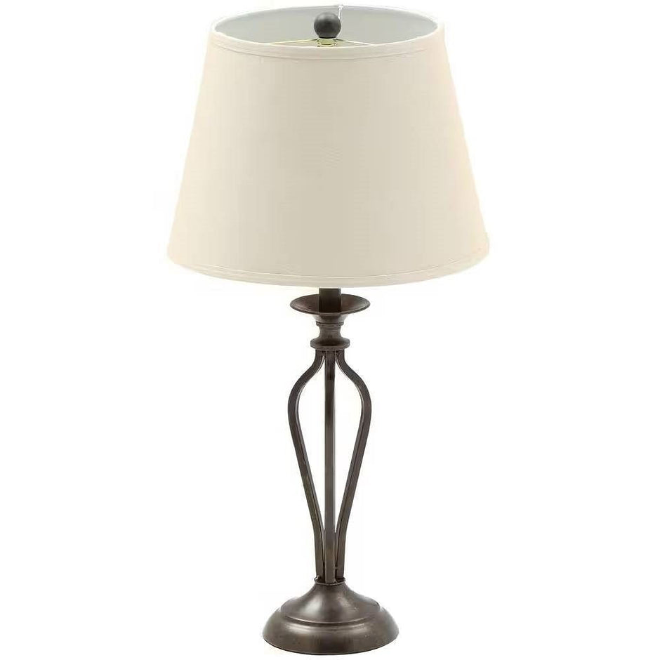 Traditional Bronze Metal Finish Table Lamp with Beige Linen Shade-1