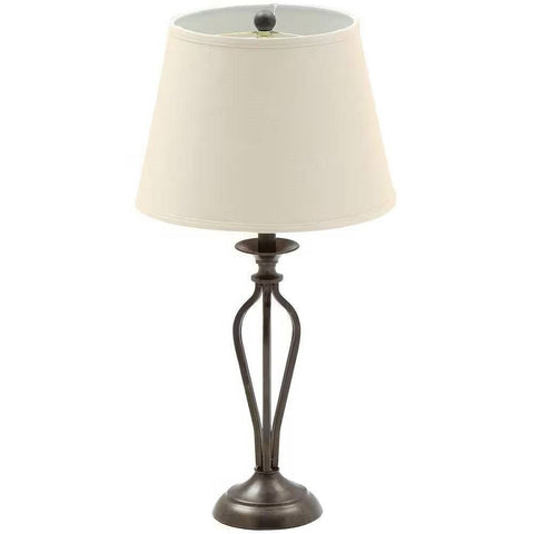 Traditional Bronze Metal Finish Table Lamp with Beige Linen Shade-1