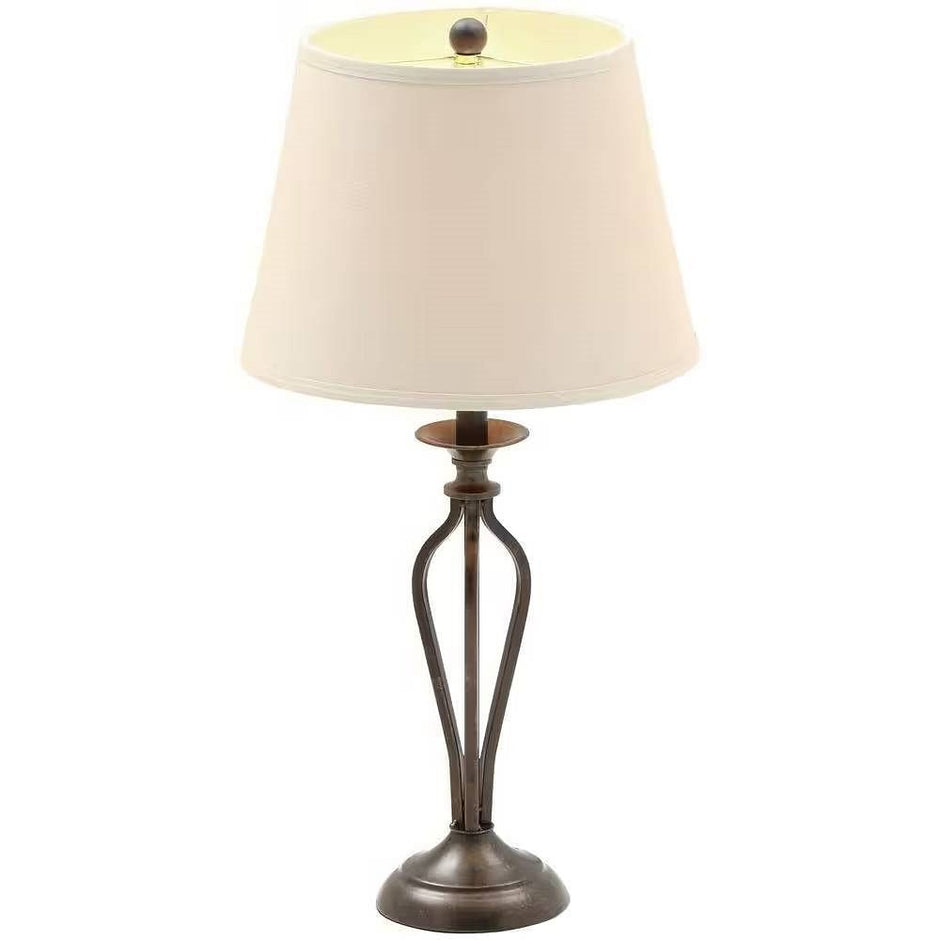 Traditional Bronze Metal Finish Table Lamp with Beige Linen Shade-2