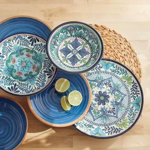 Luxury Heavyweight Melamine Dinnerware Set (12-Piece) | Blue Floral