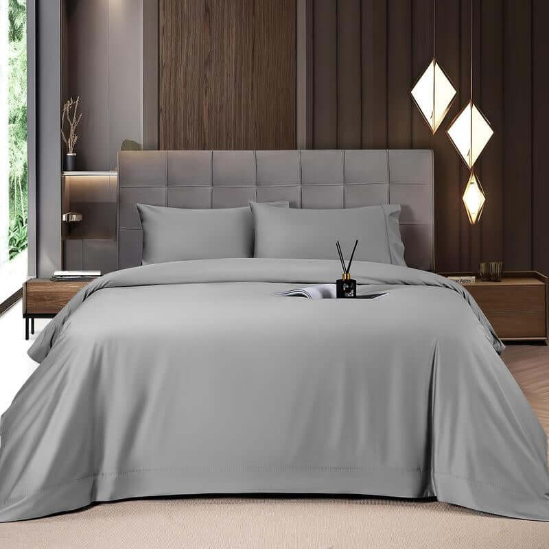 Shilucheng Bamboo Sheets Set 4/6 Pc,Cooling Breathable & Hotel Luxury Super Silky Soft, 16'' Deep Pocket, Wrinkle, Fade Resistant Springtok - Light Gray