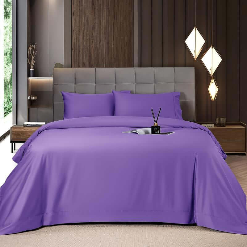Shilucheng Bamboo Sheets Set 4/6 Pc,Cooling Breathable & Hotel Luxury Super Silky Soft, 16'' Deep Pocket, Wrinkle, Fade Resistant Springtok - Purplr
