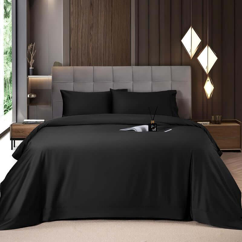 Shilucheng Bamboo Sheets Set 4/6 Pc,Cooling Breathable & Hotel Luxury Super Silky Soft, 16'' Deep Pocket, Wrinkle, Fade Resistant Springtok - Black