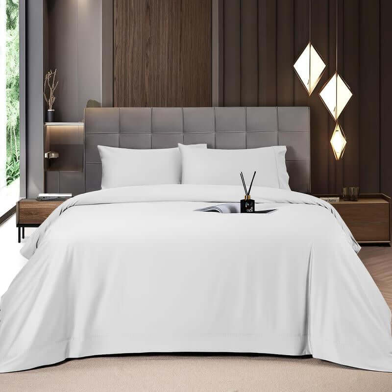 Shilucheng Bamboo Sheets Set 4/6 Pc,Cooling Breathable & Hotel Luxury Super Silky Soft, 16'' Deep Pocket, Wrinkle, Fade Resistant Springtok - White