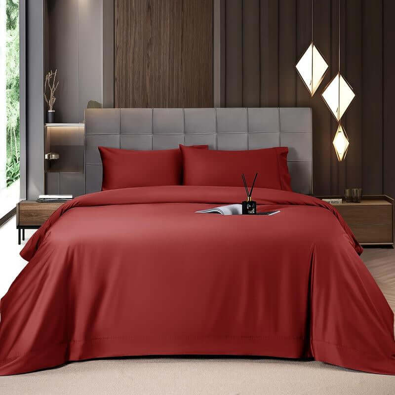 Shilucheng Bamboo Sheets Set 4/6 Pc,Cooling Breathable & Hotel Luxury Super Silky Soft, 16'' Deep Pocket, Wrinkle, Fade Resistant Springtok - Maroon