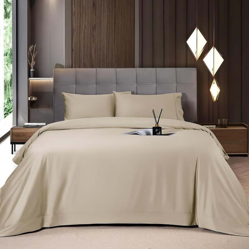 Shilucheng Bamboo Sheets Set 4/6 Pc,Cooling Breathable & Hotel Luxury Super Silky Soft, 16'' Deep Pocket, Wrinkle, Fade Resistant Springtok - Beige
